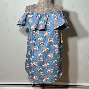 Diva NWT Womens Medium Off the Shoulder Jean Blouse Floral Pattern